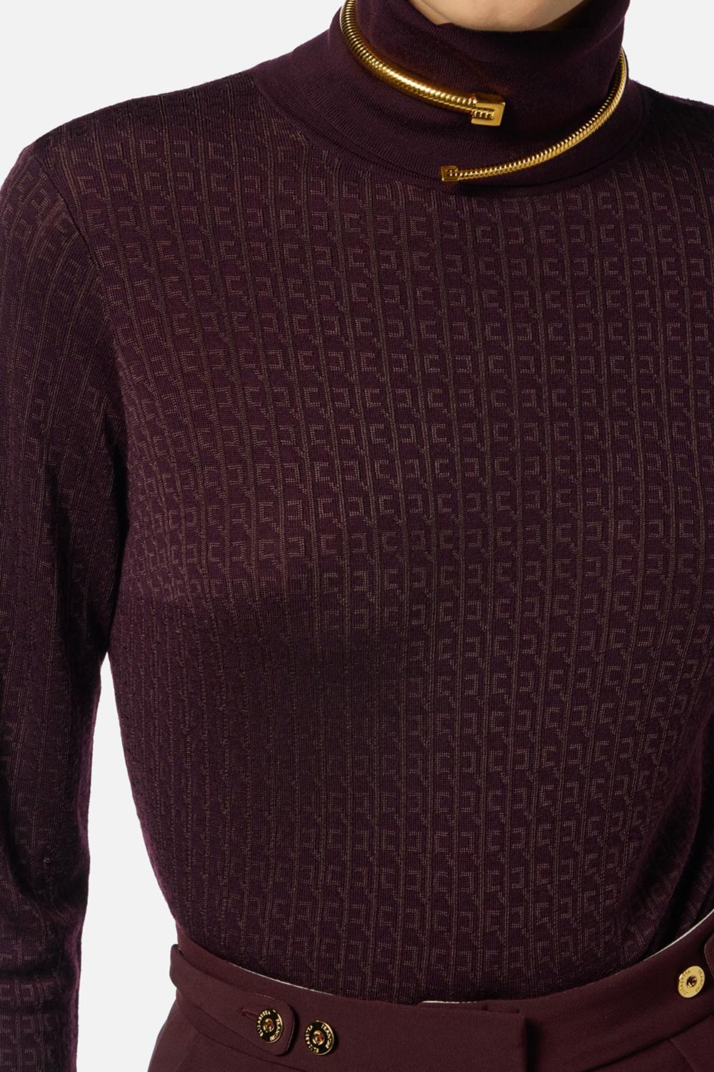 Maglia in lana con micro-logo jacquard<BR/> MK23S 56E2EA4 Elisabetta Franchi 