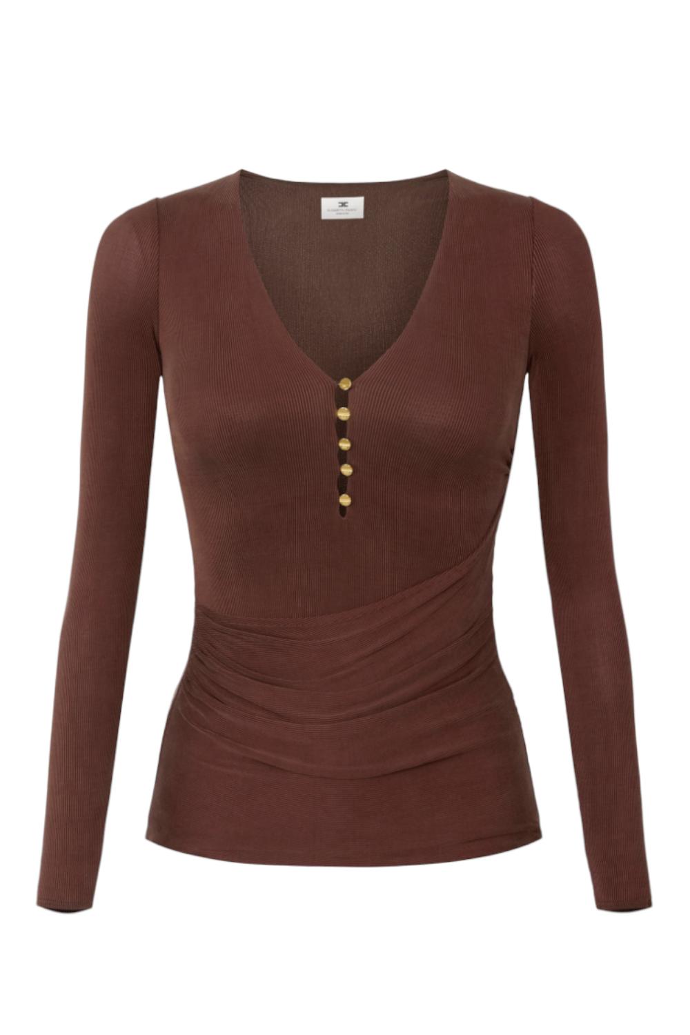 Maglia in cupro a costine con bottoni<BR/> MD004 56E2EA3 Elisabetta Franchi 