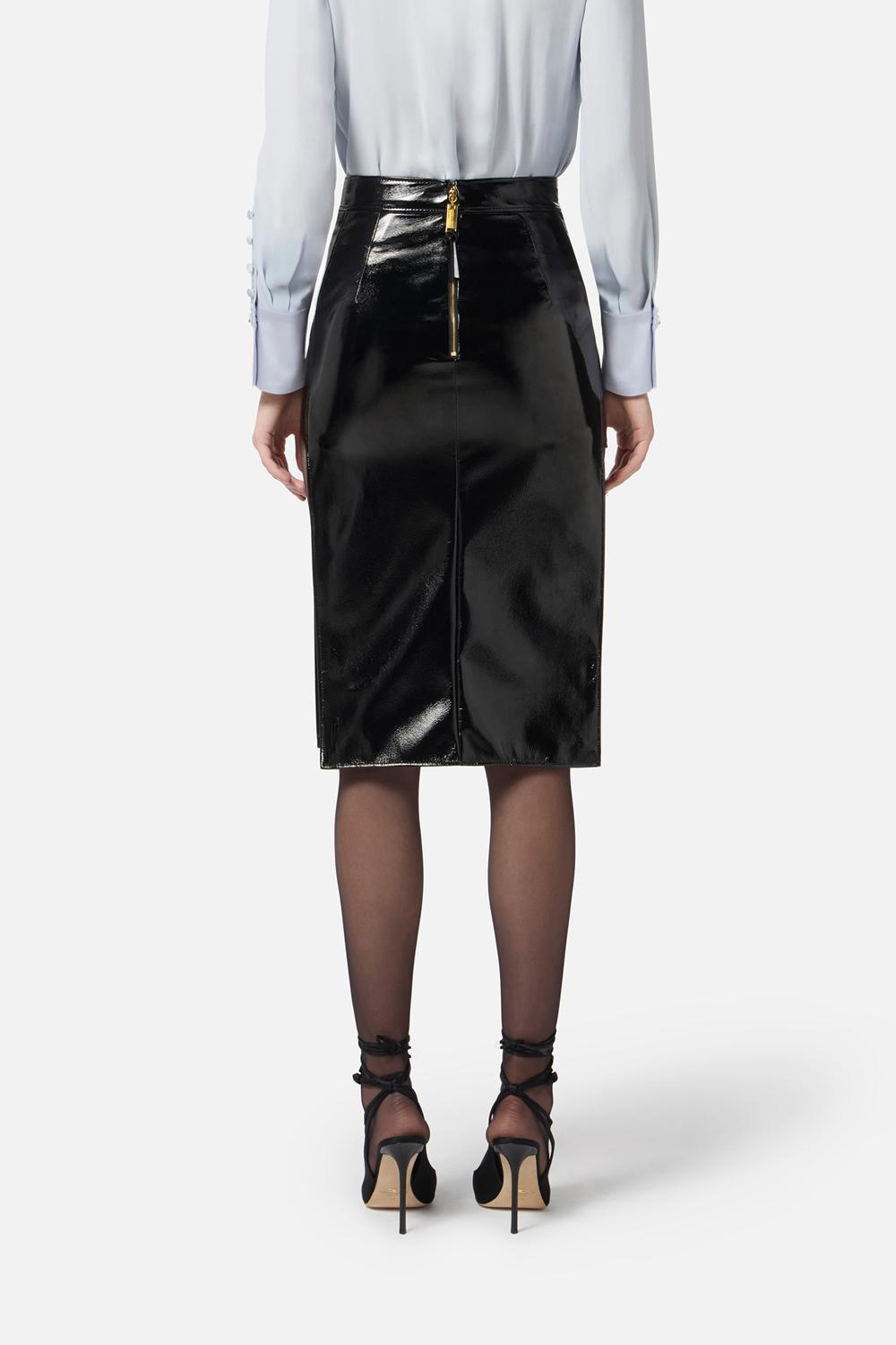 Gonna in vinile con bottoni gioiello<BR/> GO127 57E2110 Elisabetta Franchi 