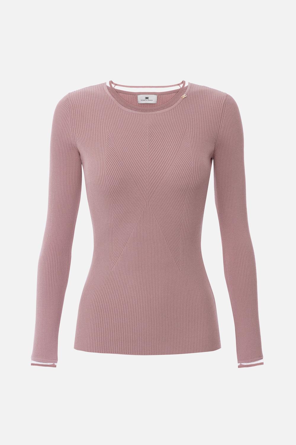 Maglia a costine con logo gioiello<BR/> MK13B 56E2EA6 Elisabetta Franchi 