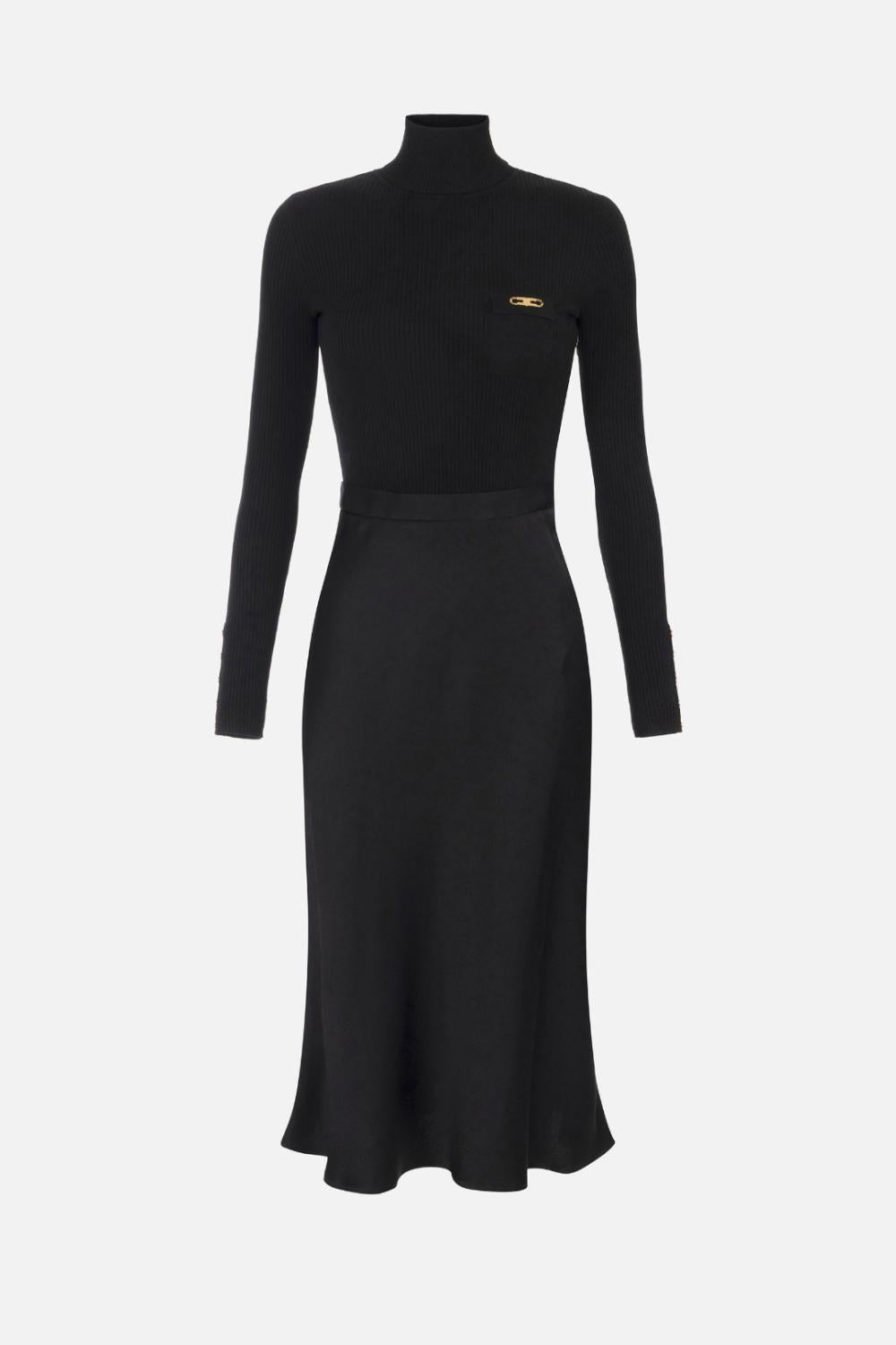 Abito in maglia a costine e raso con taschino AM06B 56E2110 Elisabetta Franchi 