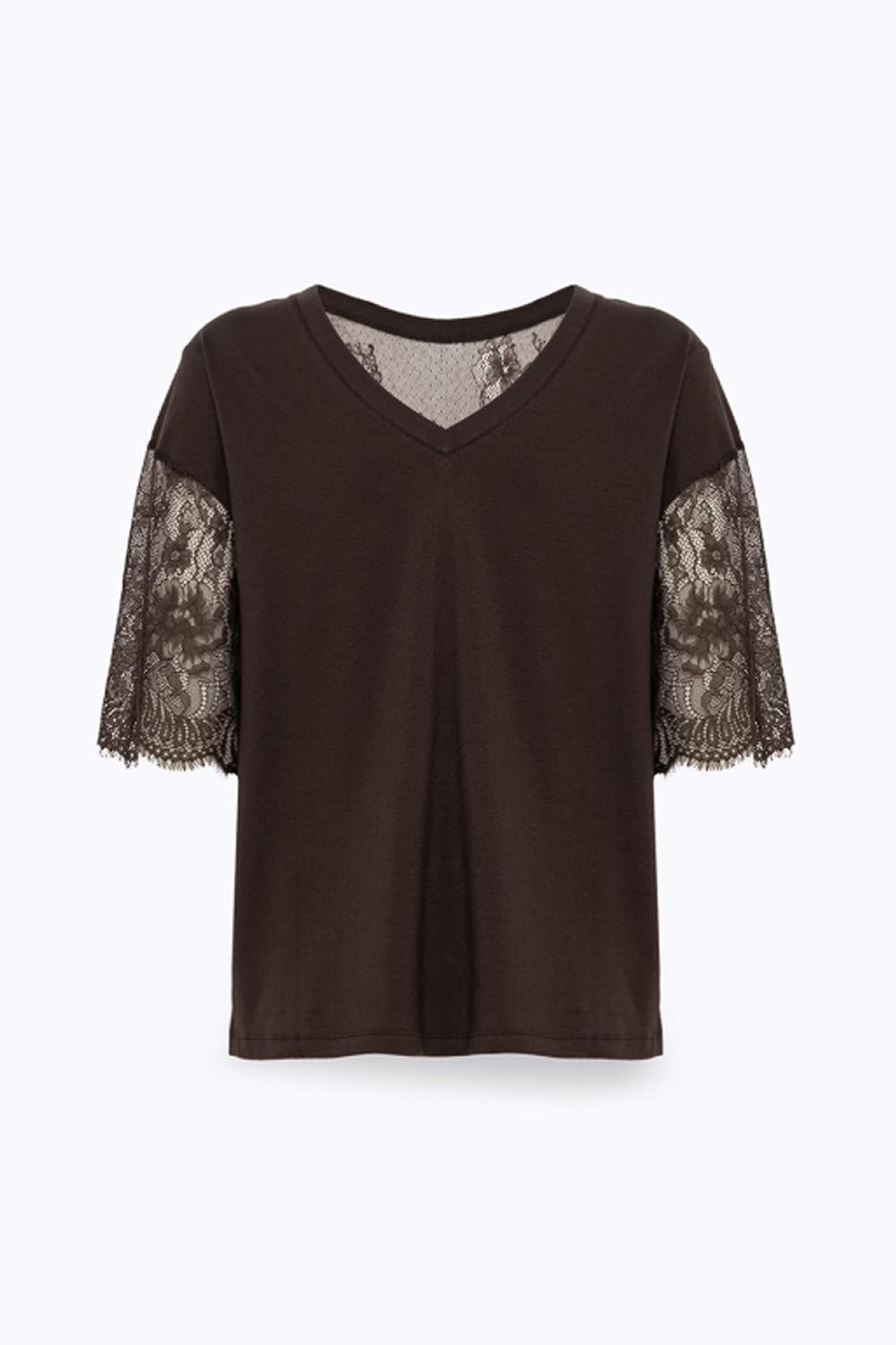 T-SHIRT IN JERSEY CON INSERTI IN PIZZO RA6132 J500390913 Blugirl 