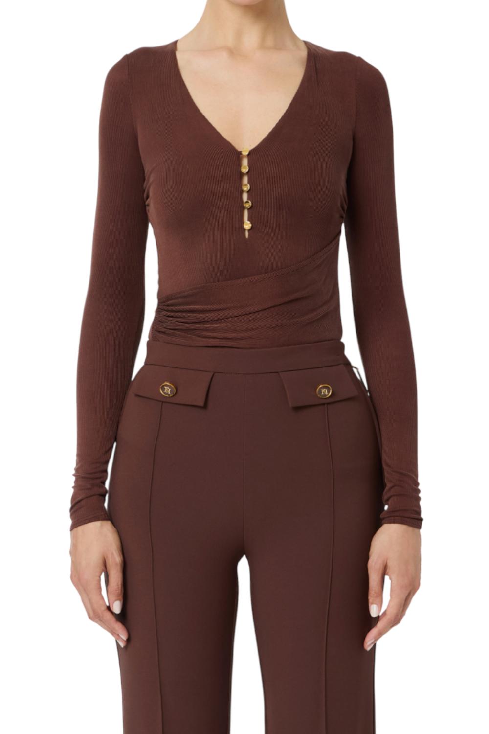 Maglia in cupro a costine con bottoni<BR/> MD004 56E2EA3 Elisabetta Franchi 