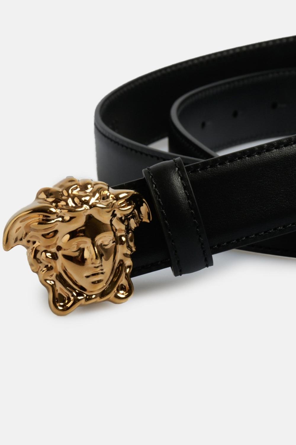 Cintura Versace La Medusa in Pelle Nera  Fibbia Oro Iconica DCU4747 DVTP1KV041 Versace 