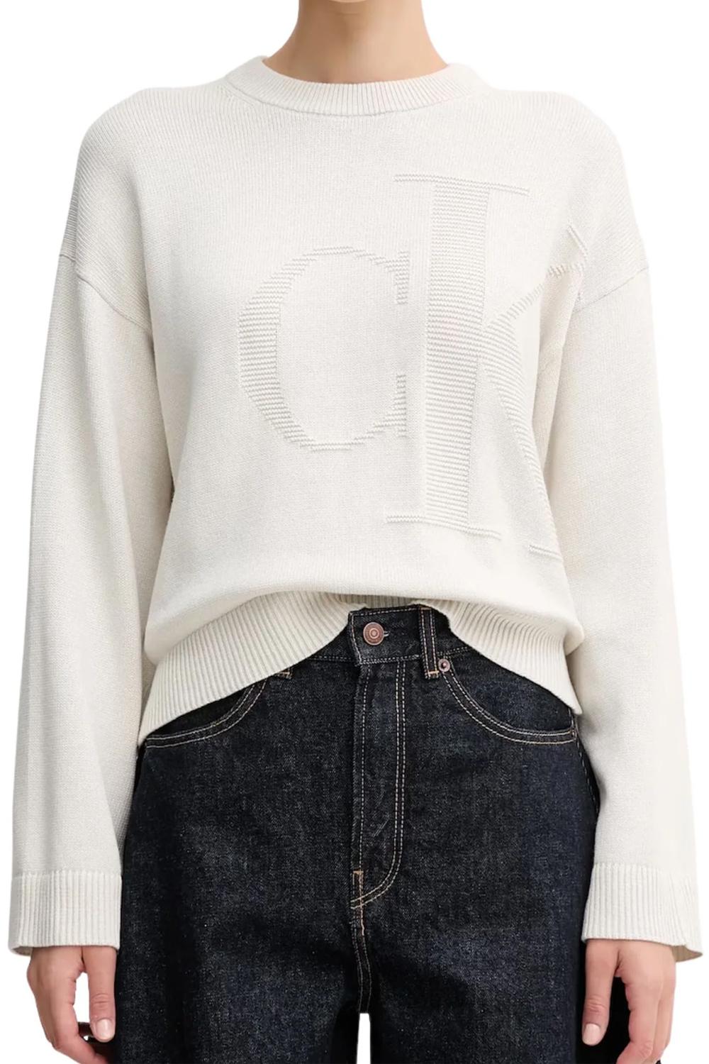 Maglia Girocollo con Maxi Logo Ricamato LV047D304G 67U Calvin Klein 