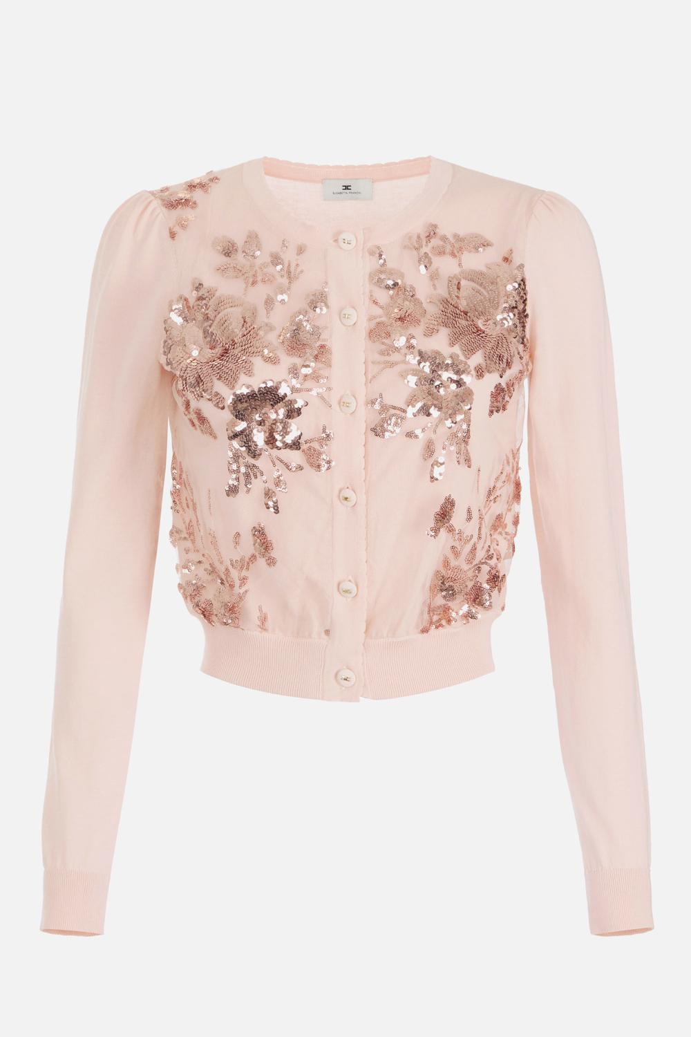 Cardigan in cotone con paillettes ricamate<BR/> MK82S 52E2AR6 Elisabetta Franchi 
