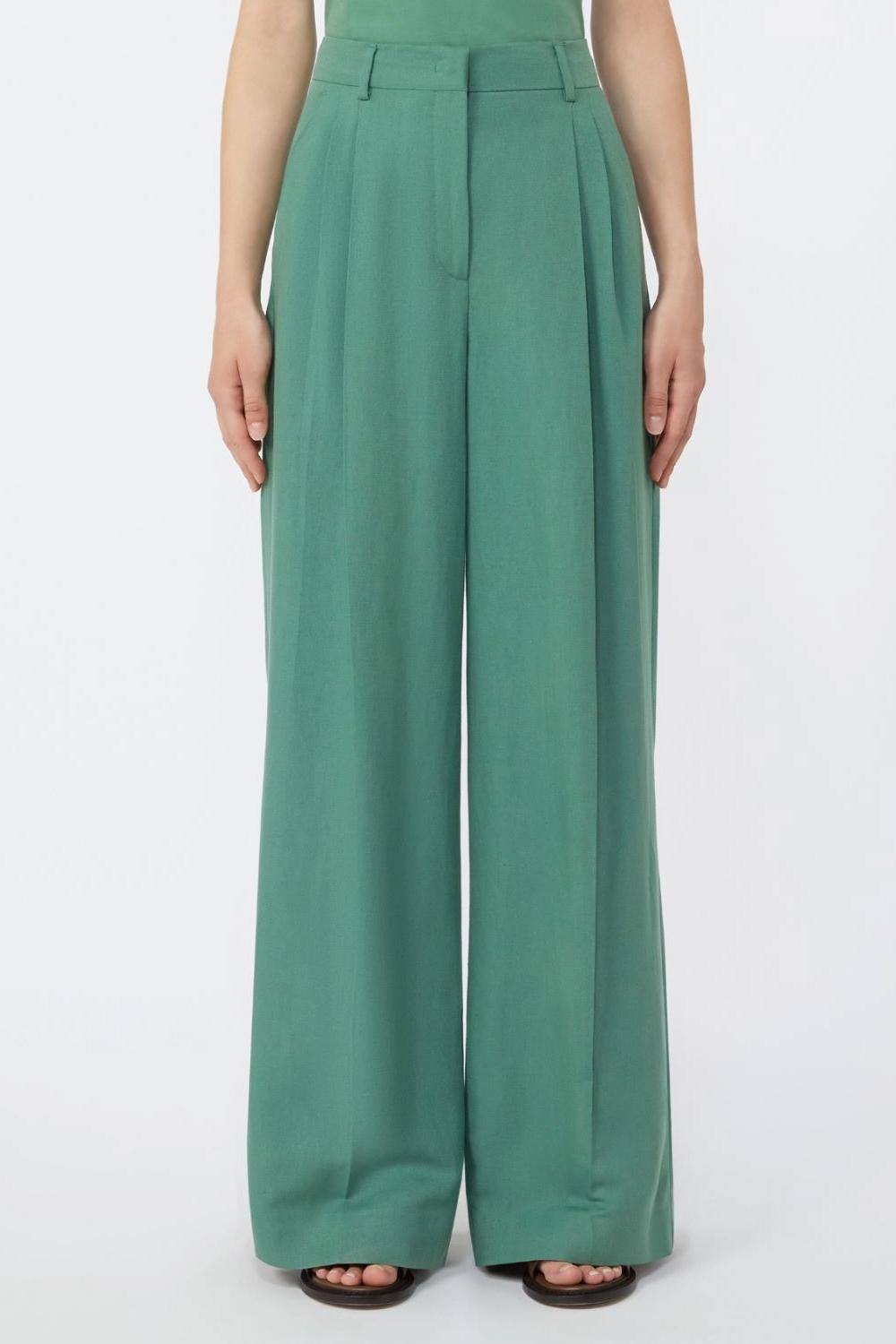 Pantalone wide leg in viscosa e lino WKDVELIERO 007VERDE Max Mara Weekend 