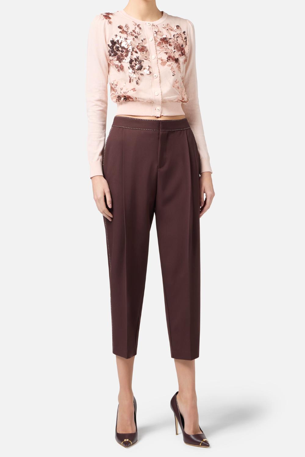 Cardigan in cotone con paillettes ricamate<BR/> MK82S 52E2AR6 Elisabetta Franchi 