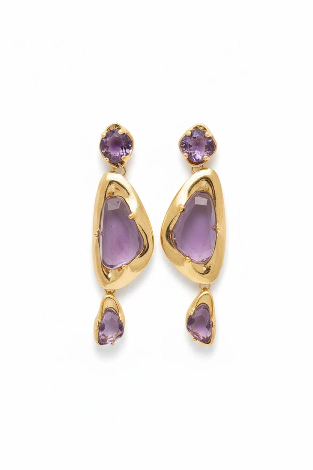 Orecchini Donna Dorati a Goccia Irregolare con Pietre JS.ALIAN VIOLET NKN Nekane 