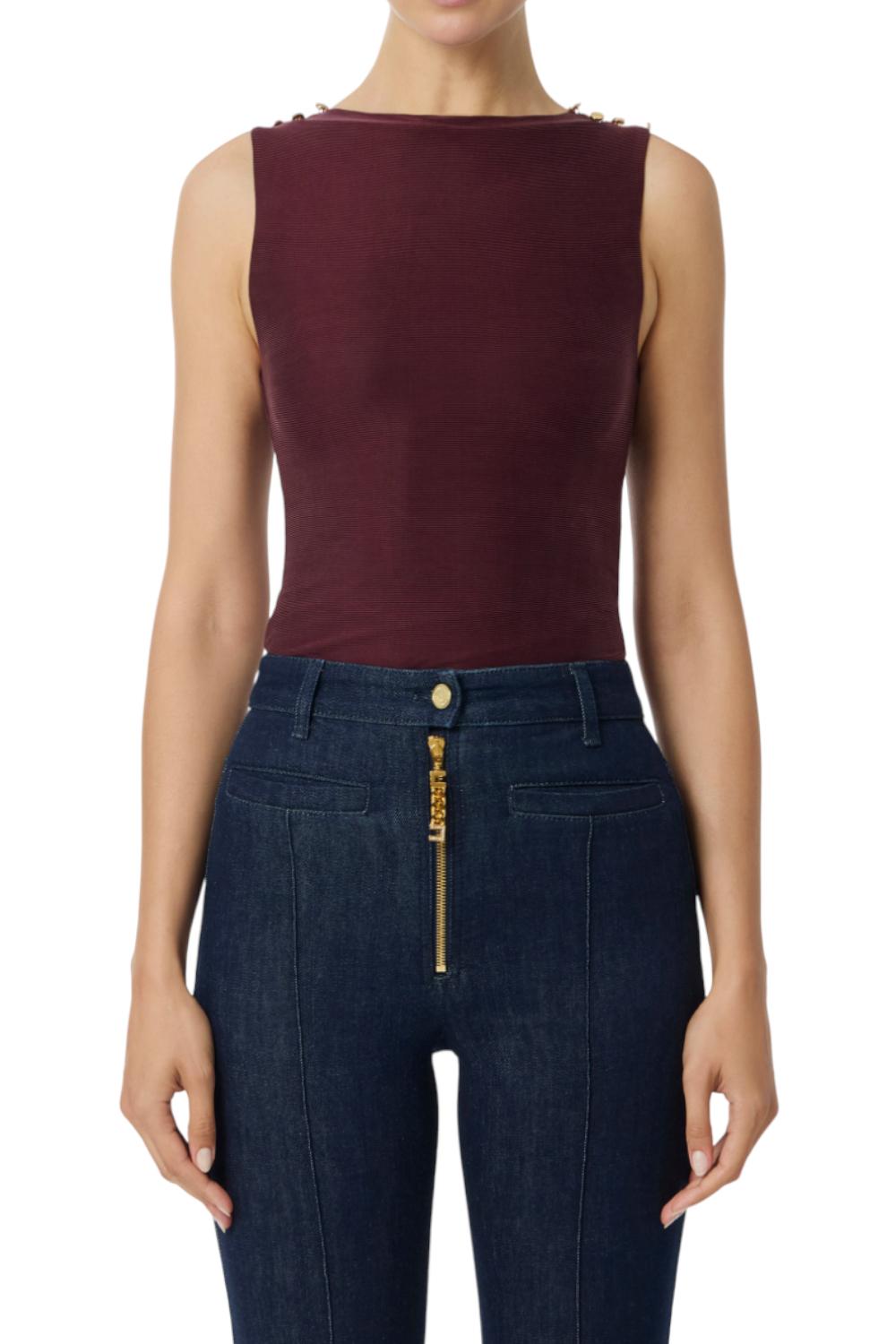 Canotta in cupro con bottoni<BR/> CN001 56E2EA3 Elisabetta Franchi 
