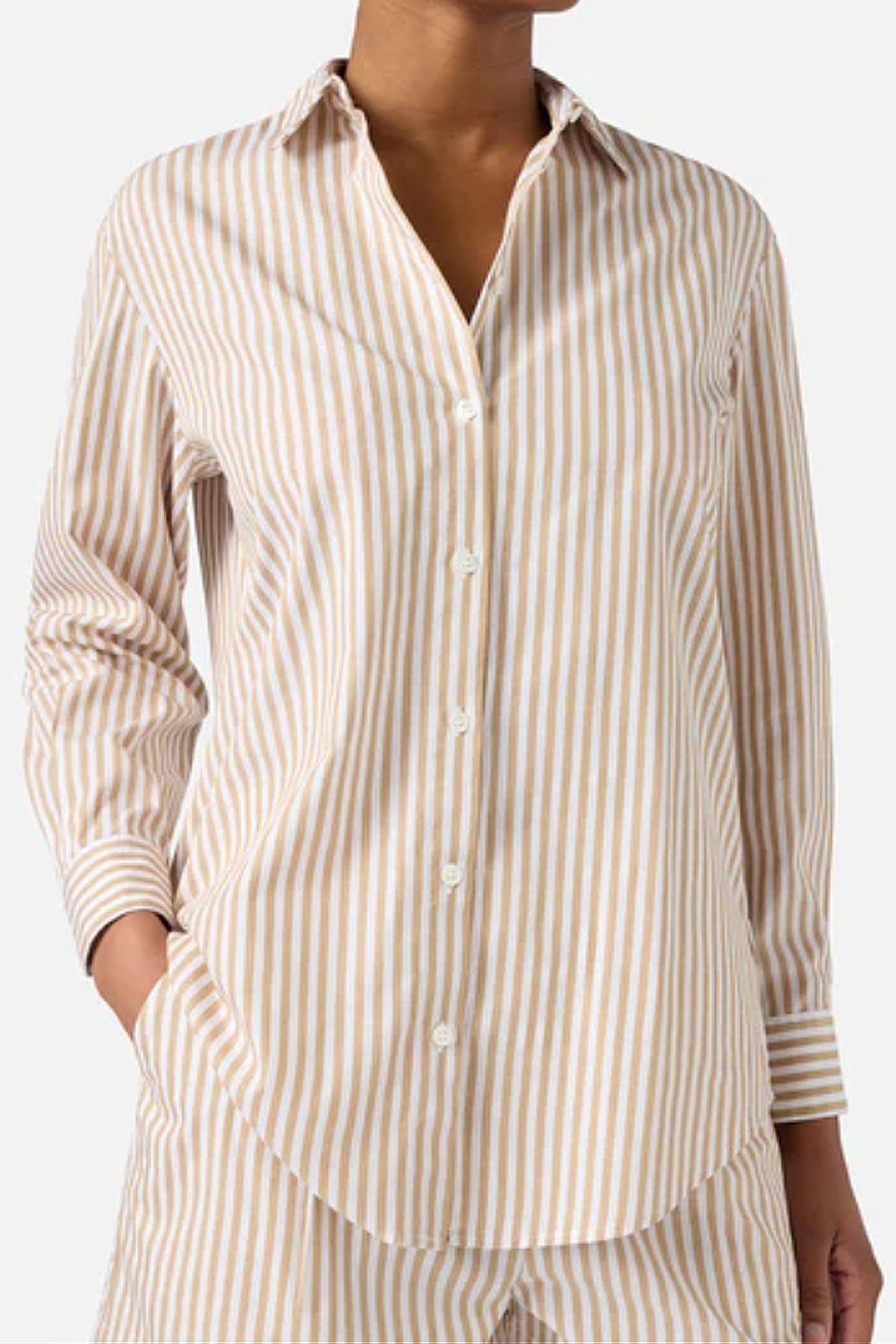 Camicia Brigitte mc2 in cotone a righe beige con ricamo Sport Club BRIG001 -00724L Mc2 Saint Barth 