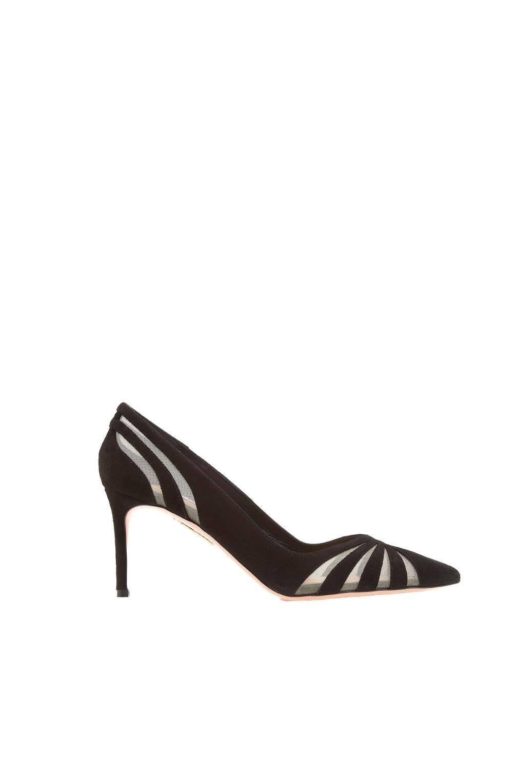 Décolleté Aquazzura Pump in Suede Nera con Inserti in Mesh TSYMIDP0 MSU000 Aquazzurra 