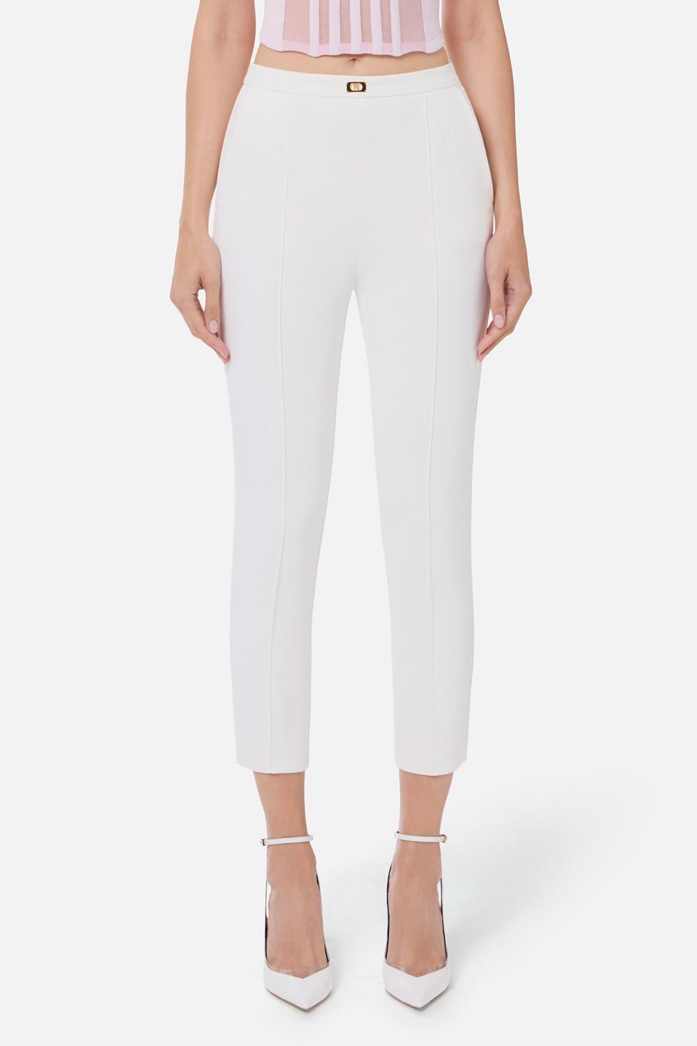 Pantaloni in crêpe con tasche e placca logo<BR/> PA076 51E2360 Elisabetta Franchi 
