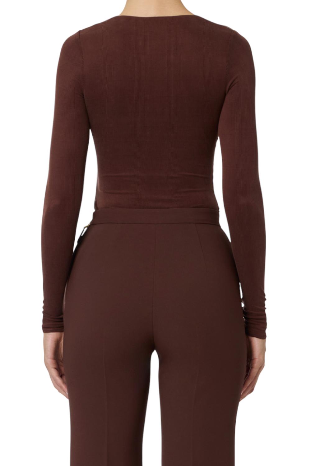 Maglia in cupro a costine con bottoni<BR/> MD004 56E2EA3 Elisabetta Franchi 
