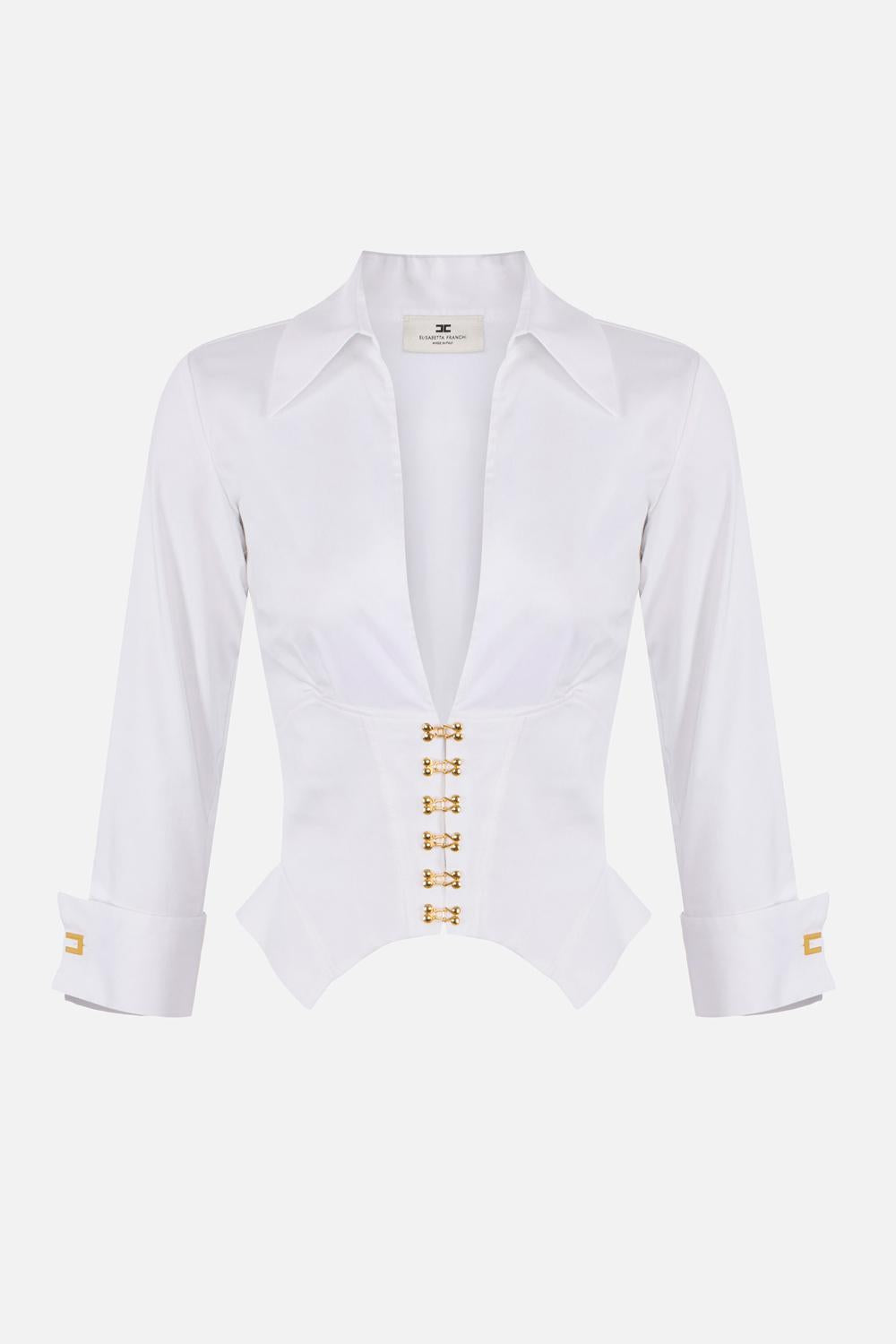 Camicia in cotone stretch con ganci gioiello<BR/> CA060 57E2100 Elisabetta Franchi 
