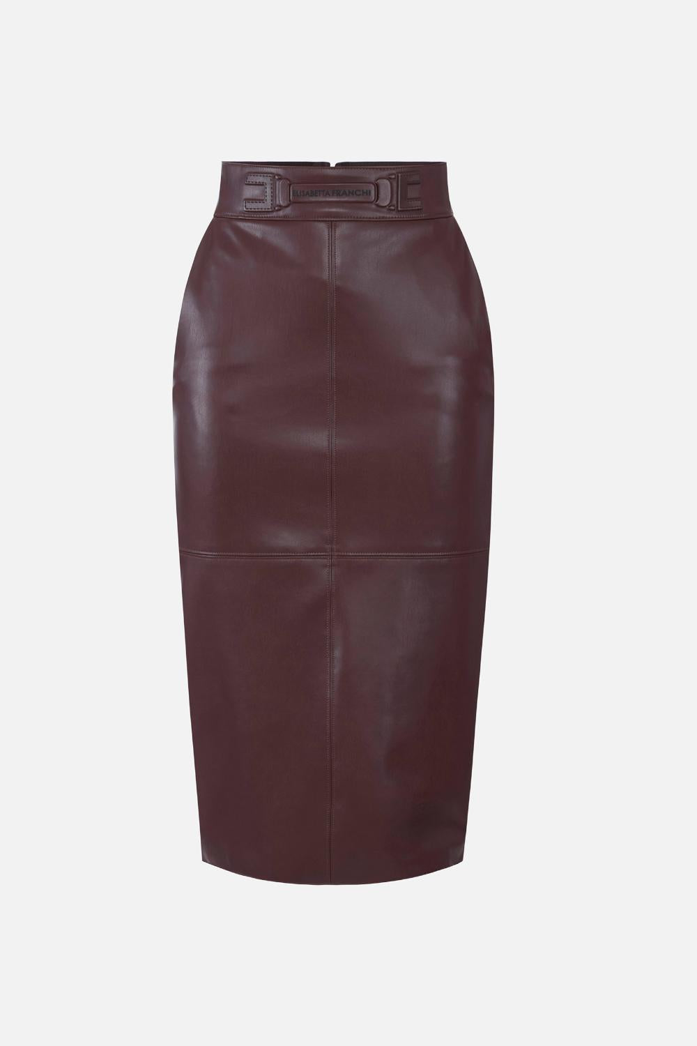 Gonna Midi Elisabetta Franchi Effetto Nappa con Logo Embossed GO163 61E2644 Elisabetta Franchi 