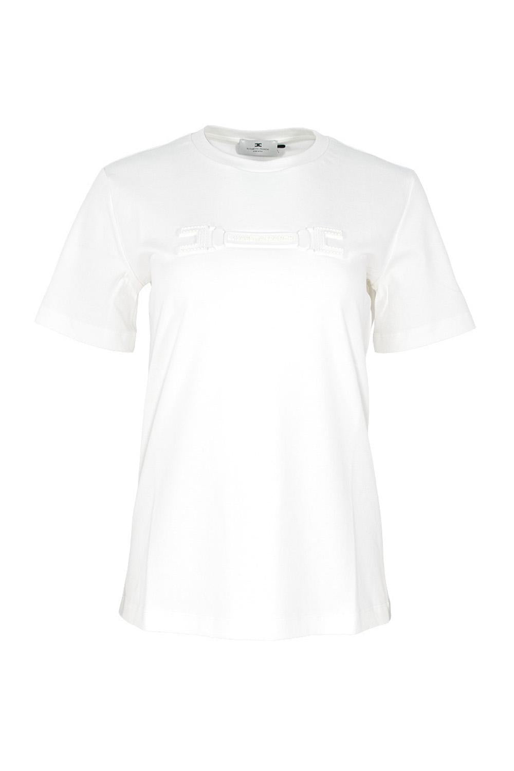 T-shirt Donna Elisabetta Franchi Bianca con Logo in Rilievo MA68P 61E2270 Elisabetta Franchi 