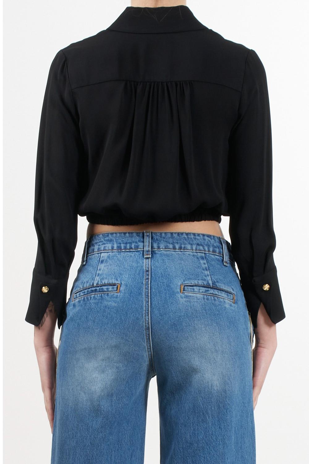 Camicia cropped in georgette con elastico<BR/> CA055 51E2110 Elisabetta Franchi 