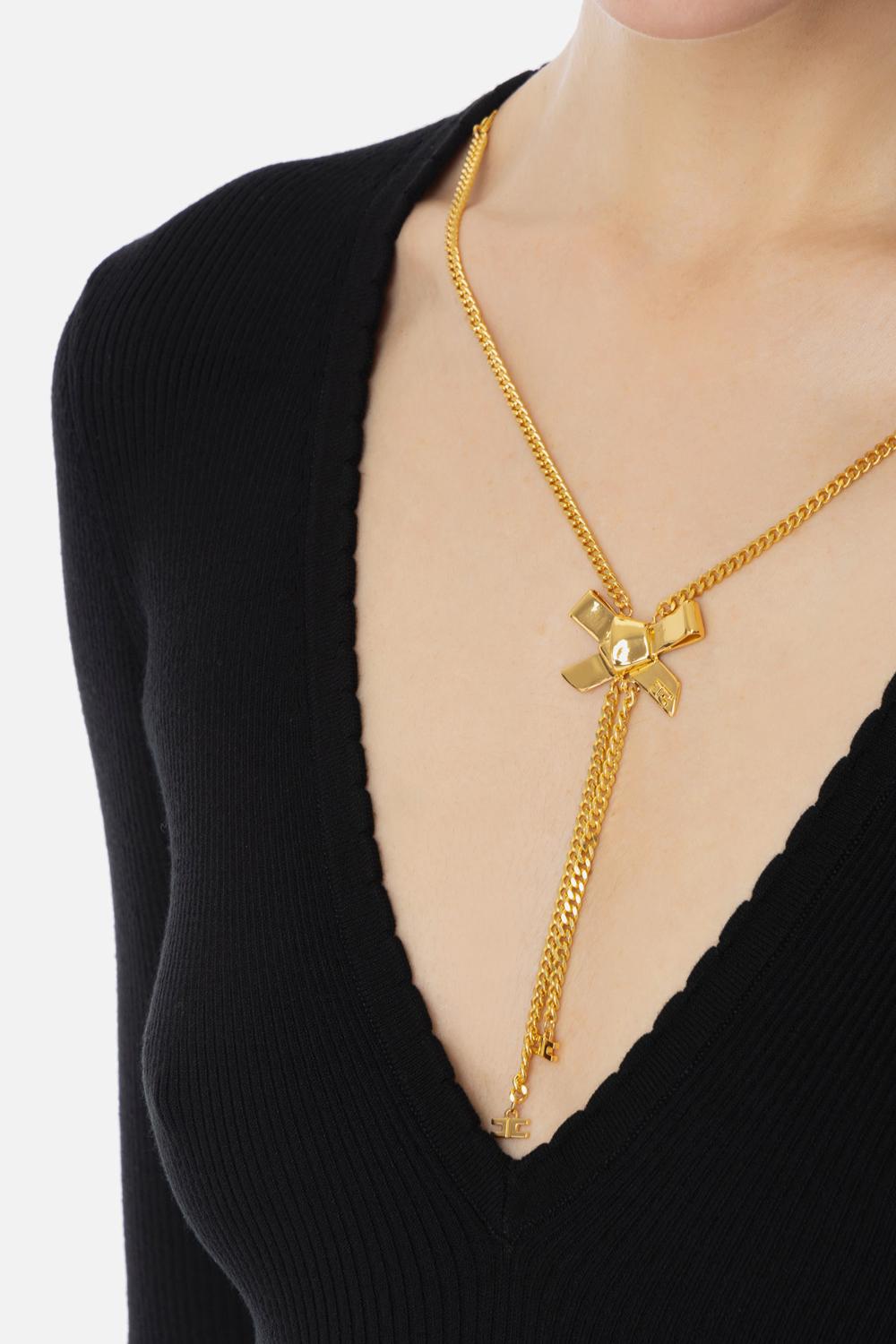Maglia in viscosa a costine con collana<BR/> MK54S 51E2110 Elisabetta Franchi 