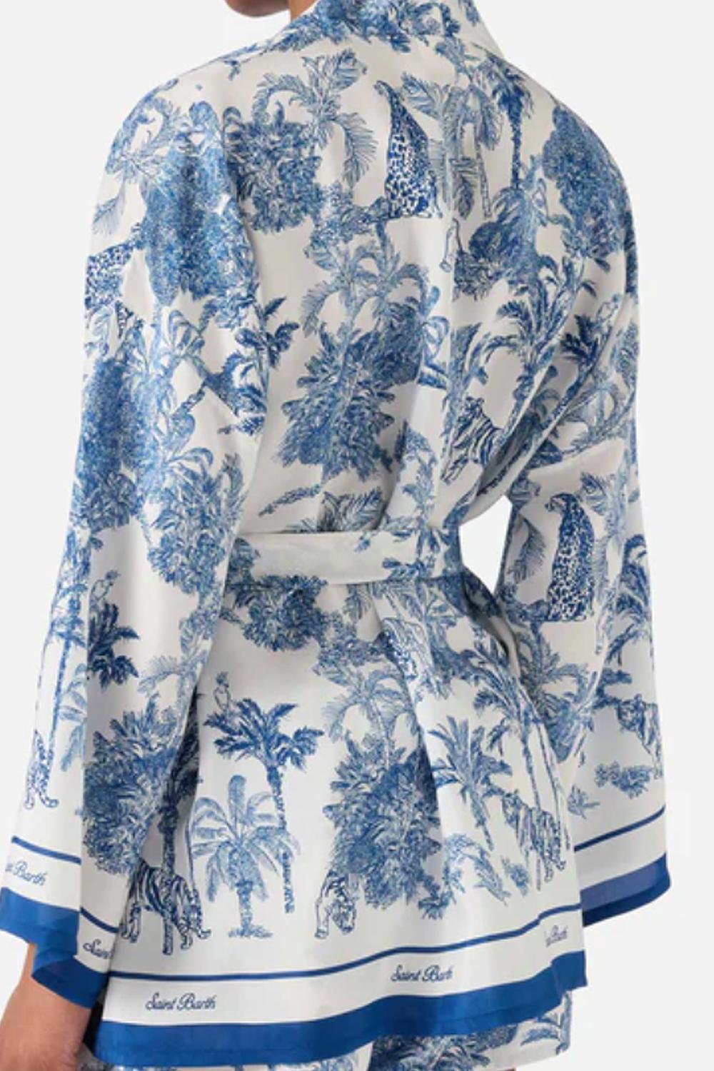 Kimono corto in seta con stampa toile de Jouy CYR0001 -08351L Mc2 Saint Barth 