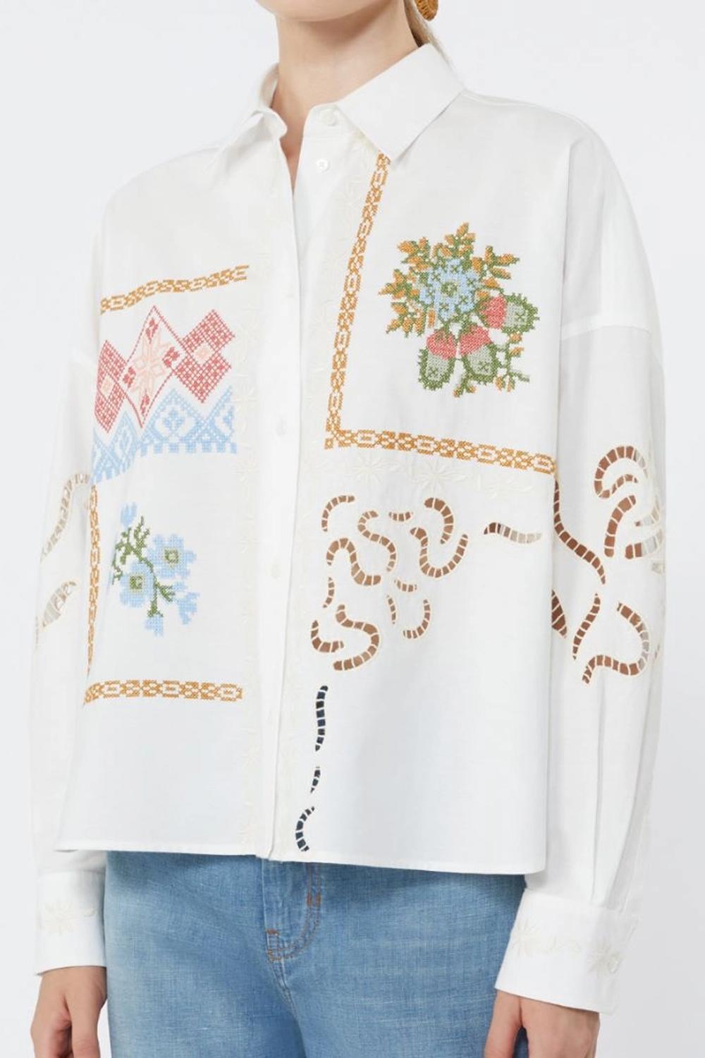 Camicia in cotone con pizzo e ricami WKDFONTE 001BIANCO Max Mara Weekend 