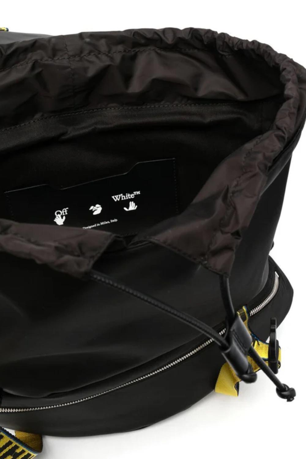 nylon backpack with drawstring top closure and front zip pocket. adjustable fabric straps and reinforced handle. logo straps
