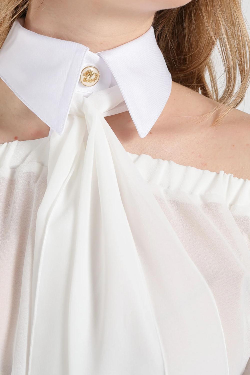 Blusa Elisabetta Franchi in Chiffon con Collo Gioiello e Vita Fasciata CA135 61E2X88 Elisabetta Franchi 
