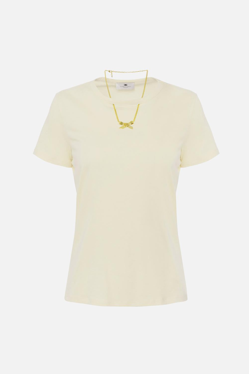 T-shirt in jersey con collana a fiocco<BR/> MA029 51E2DC7 Elisabetta Franchi 