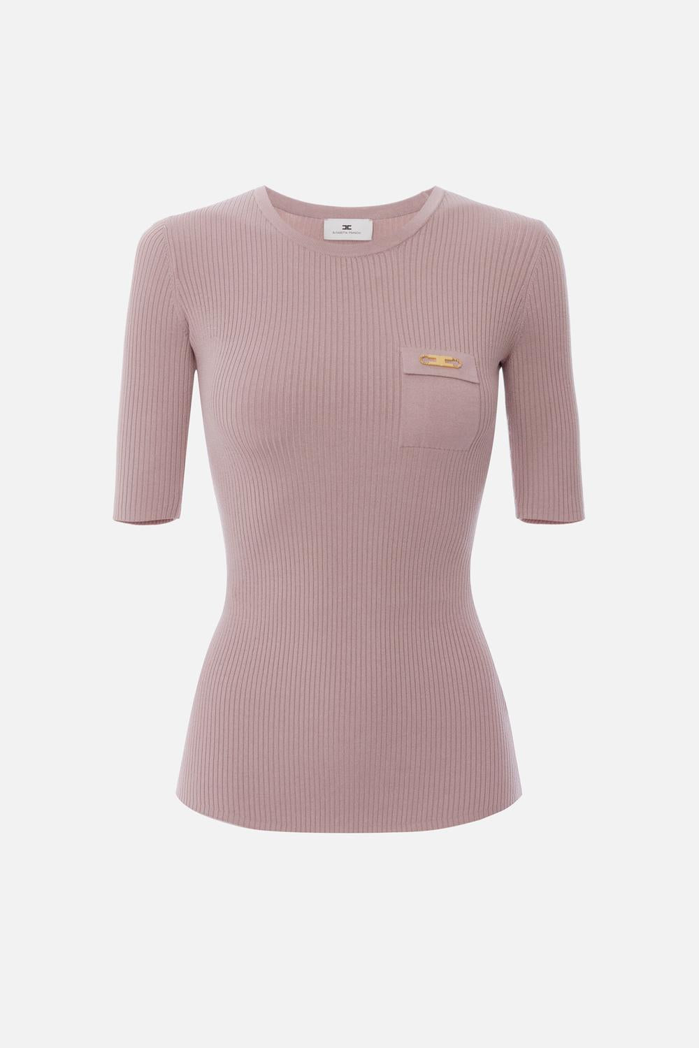 Maglia a costine con taschino<BR/> MK10B 56E2EA6 Elisabetta Franchi 