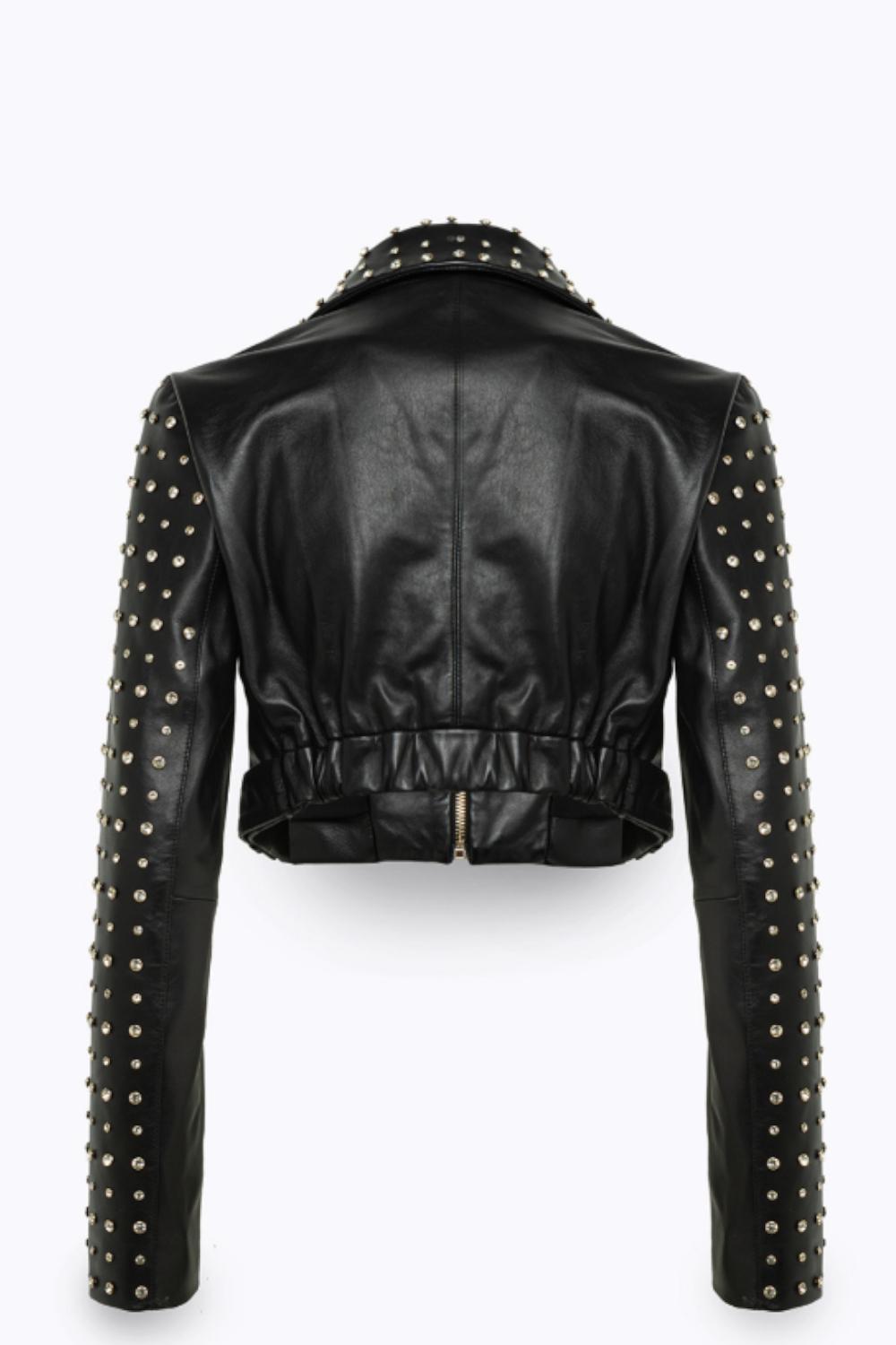 CHIODO CROPPED IN PELLE CON RIVETTI CRISTALLO<BR/> RA5095 P035622222 Blugirl 