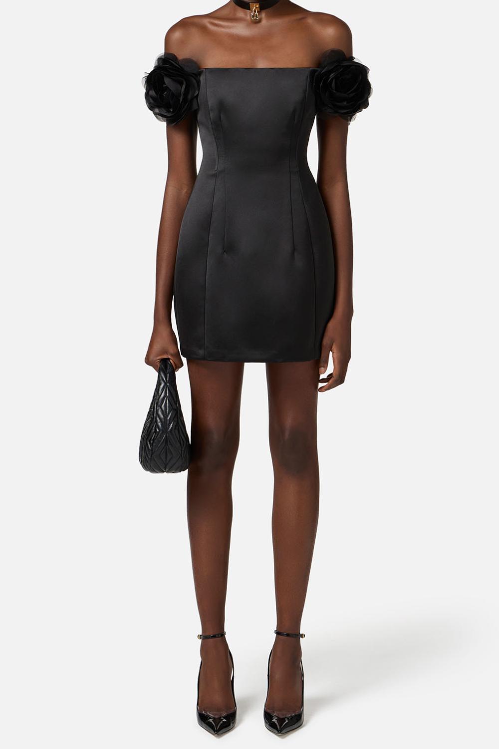 Abito in Duchesse con Fiori Applicati<BR/> ABT51 52E2110 Elisabetta Franchi 