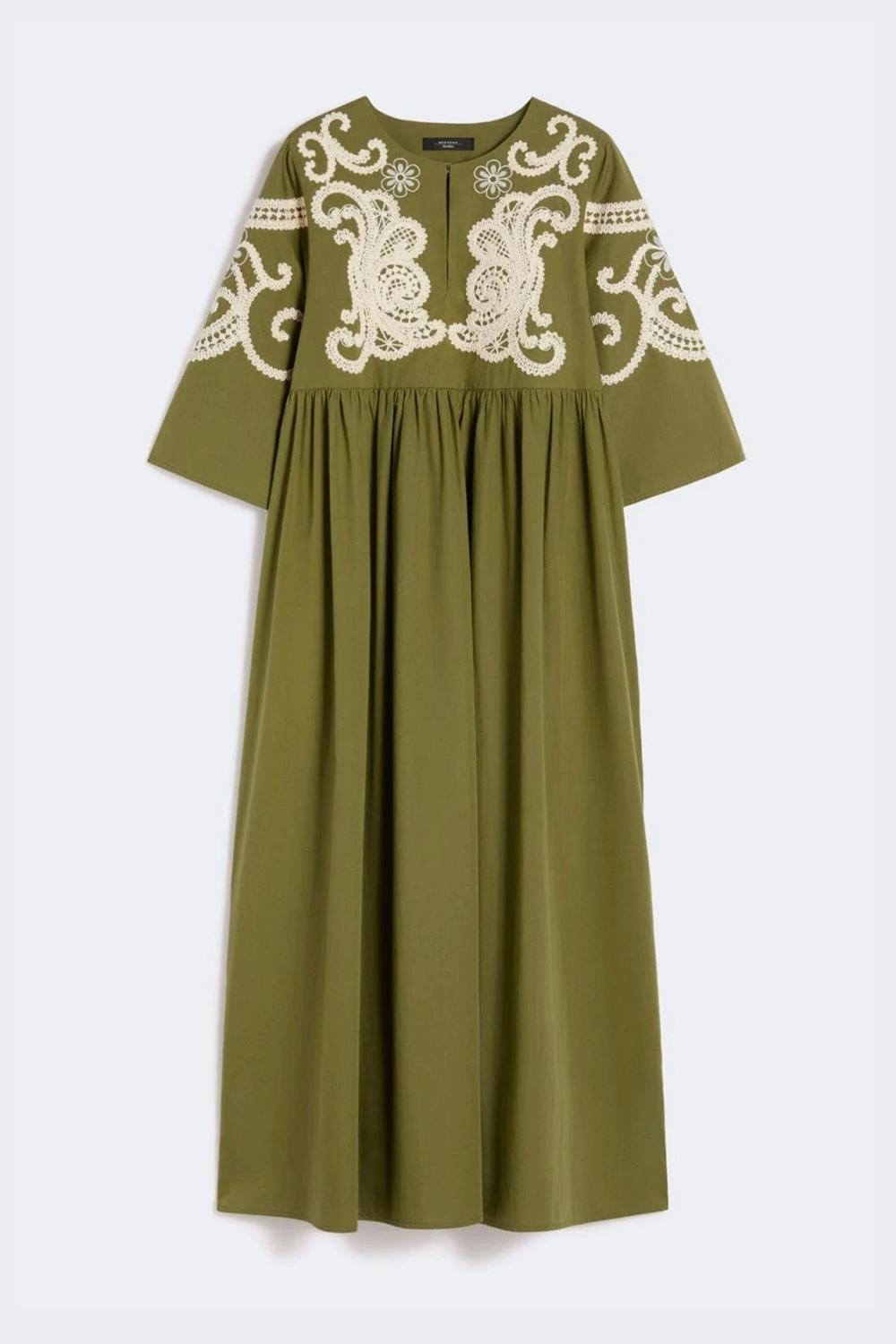 Abito lungo ricamato WKDTILDE 002VERDE KAKI  