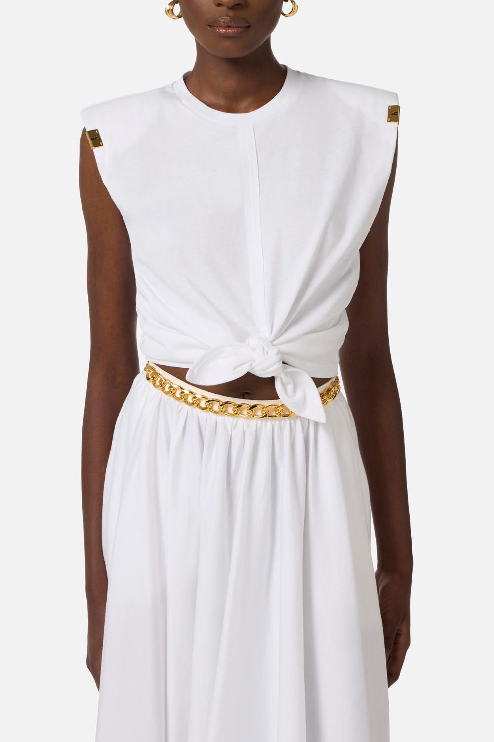 T-Shirt Elisabetta Franchi in Jersey con Nodo Frontale e Dettagli Logo MA011 61E2270 Elisabetta Franchi 