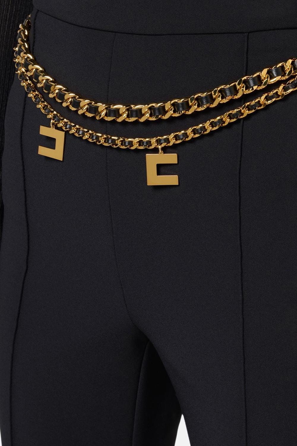 Pantalone a palazzo in crêpe stretch con cintura<BR/> PAT35 46E2110 Elisabetta Franchi 