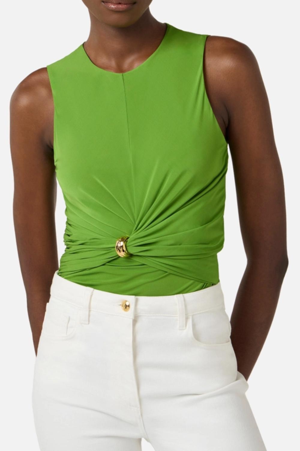 Top Elisabetta Franchi in Jersey con Drappeggio Centrale e Fermanodo Gioiello<BR/> TO037 61E2EV3 Elisabetta Franchi 