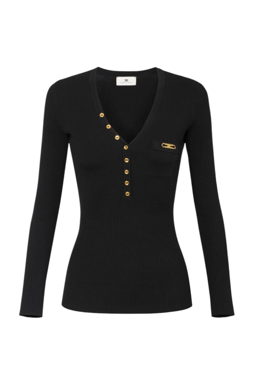 Maglia a costine con taschino<BR/> MK12B 56E2110 Elisabetta Franchi 