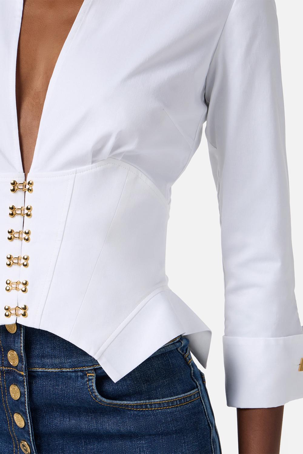 Camicia in cotone stretch con ganci gioiello<BR/> CA060 57E2100 Elisabetta Franchi 