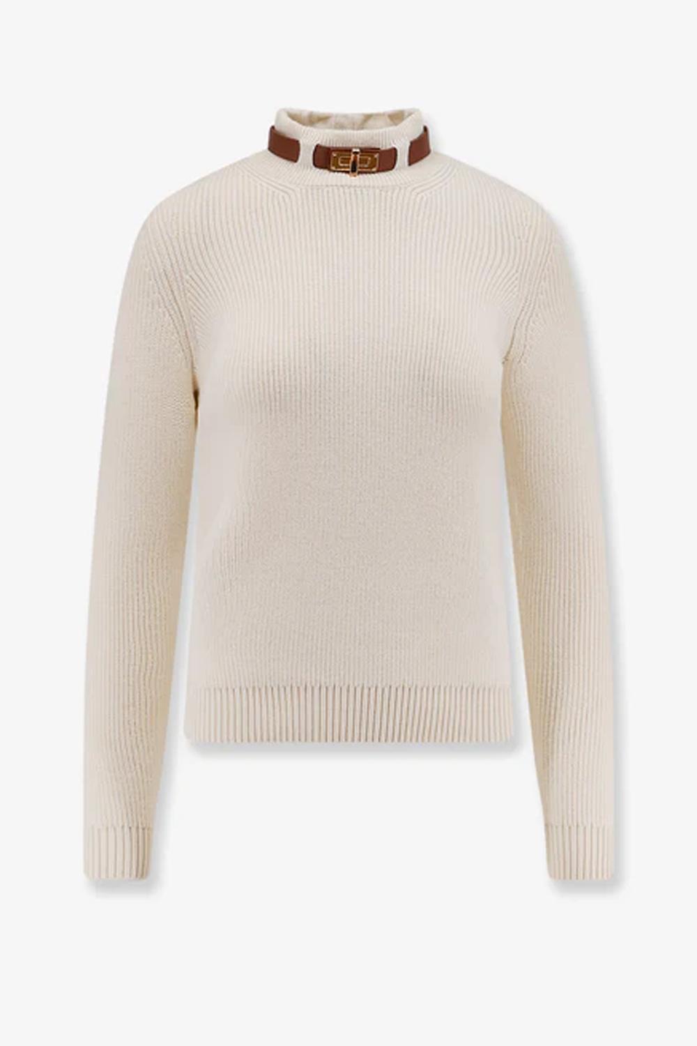 Maglia in misto lana con cinturino gioiello<BR/> MK05S 56E2DZ9 Elisabetta Franchi 