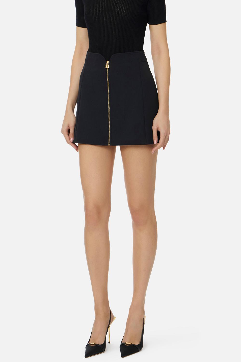 Gonna Corta Elisabetta Franchi in Doppio Crêpe Stretch con Zip Frontale GO150 61E2110 Elisabetta Franchi 
