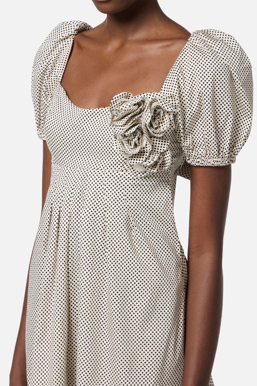 Abito in cotone con stampa pois e rose ricamate<BR/> AB776 52E2E84 Elisabetta Franchi 