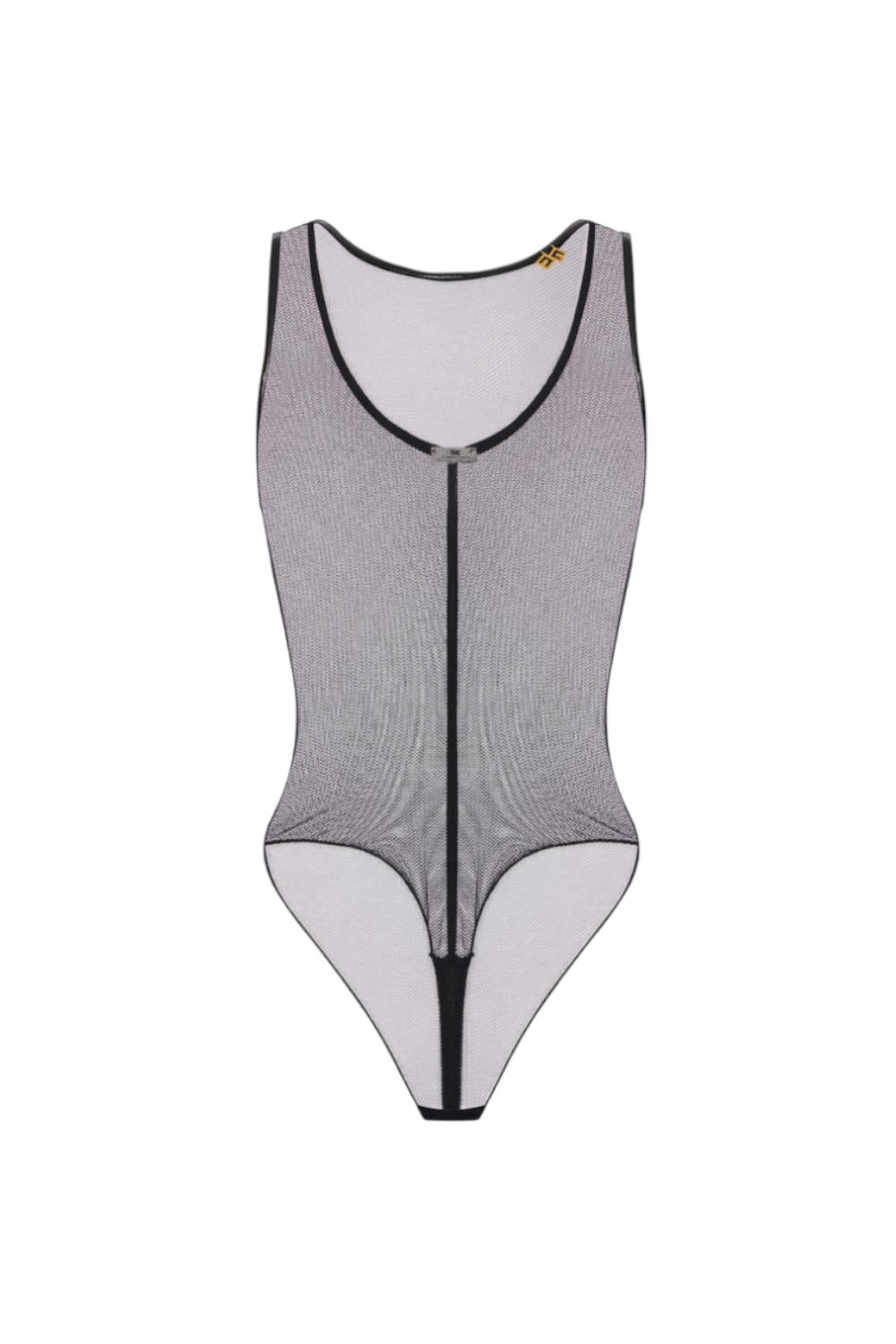 Body in tulle con dettagli in vinile<BR/> BO013 57E2110 Elisabetta Franchi 