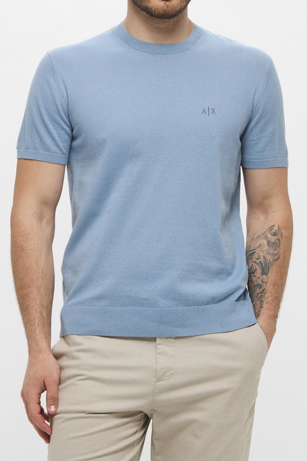 T-Shirt in Maglia di Cotone con Ricamo<BR/> 8NZM5C ZM3JZU9287 Armani Exchange 