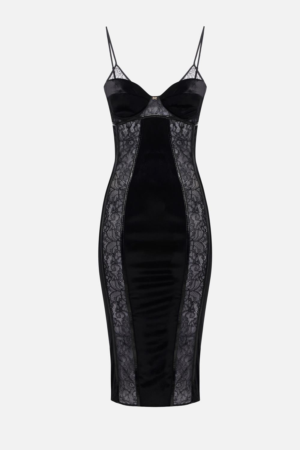 Abito in velluto e pizzo floreale<BR/> AB841 57E2110 Elisabetta Franchi 