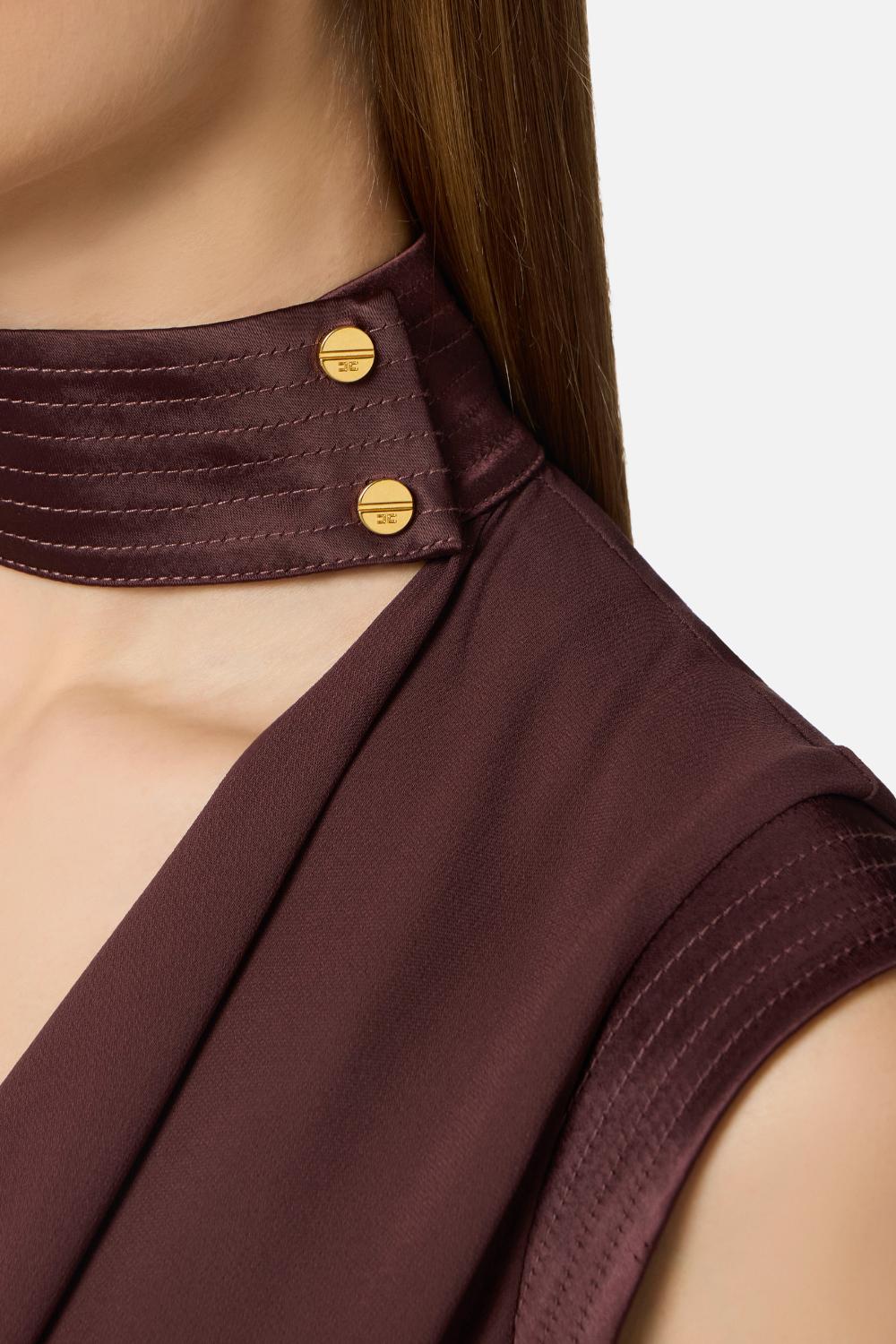 Top Elisabetta Franchi in Georgette di Viscosa con Bottoni Gioiello CA134 61E2644 Elisabetta Franchi 