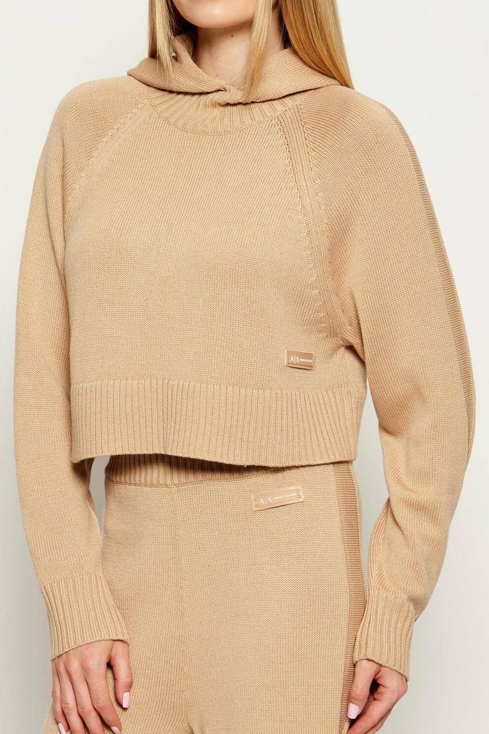 pullover corto con cappuccio e colletto interno. etichetta con scritta logo piccola laterale. orli e polsini a costine XW000767 AF13774U1051 Armani Exchange 