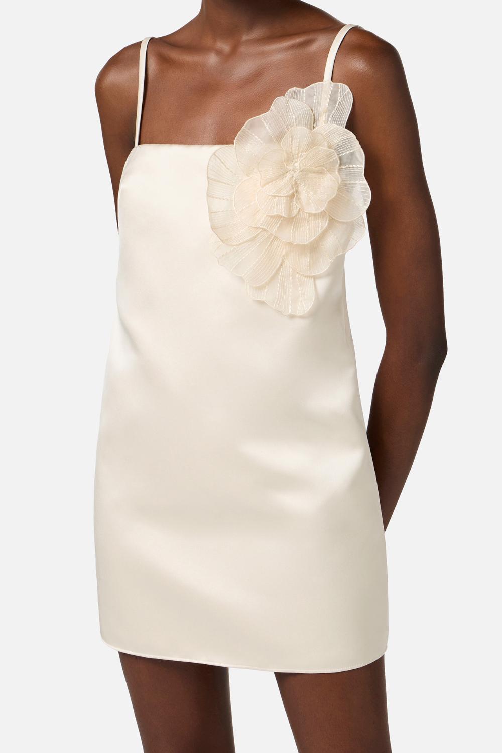 Abito in duchesse con fiore ricamato<BR/> AB730 52E2193 Elisabetta Franchi 