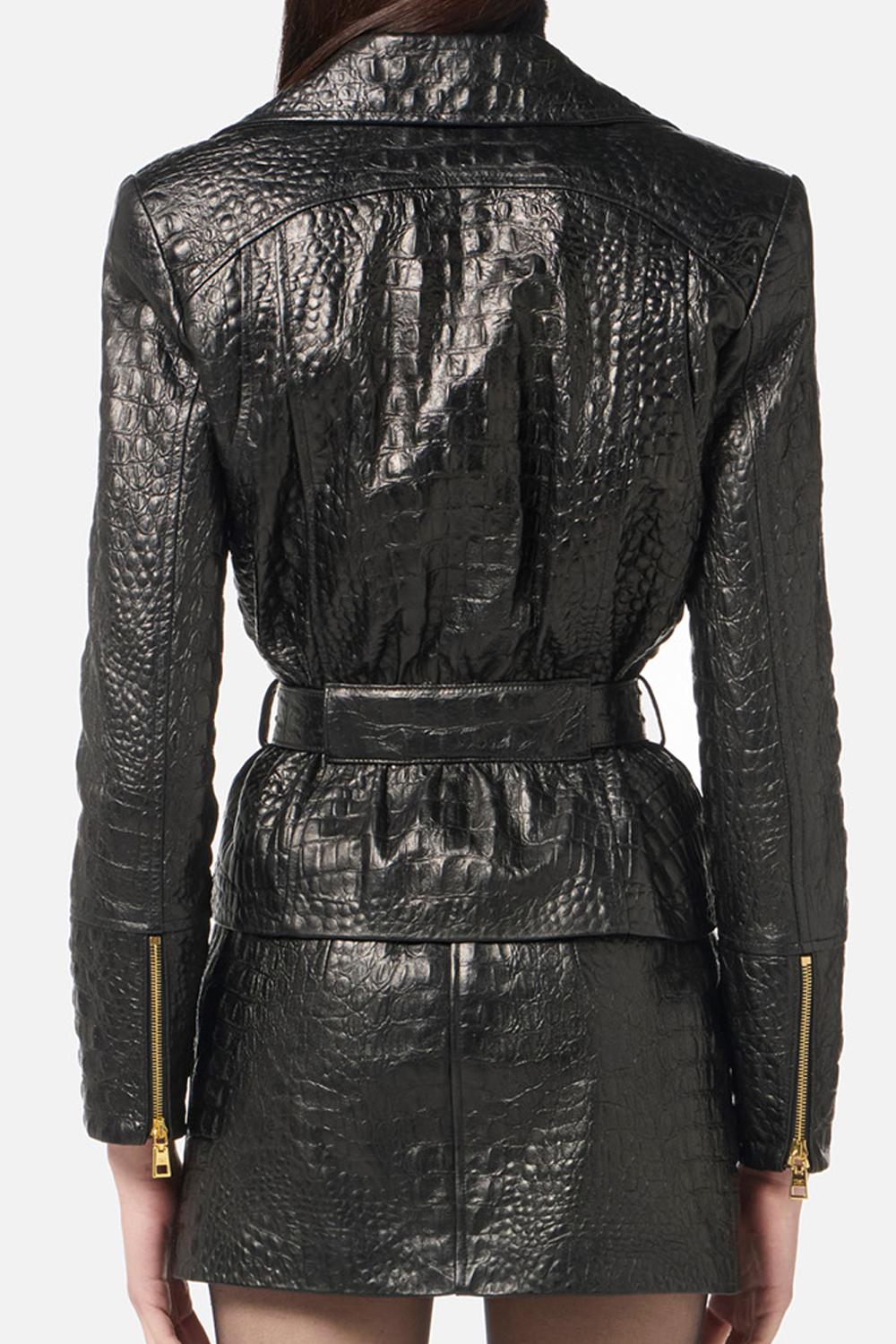 Giacca biker in pelle con stampa cocco<BR/> GD54Z 58E2110 Elisabetta Franchi 